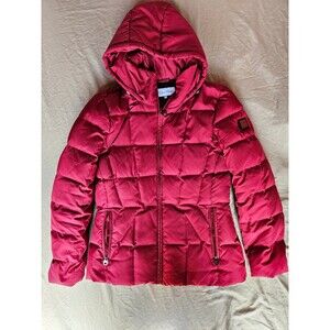 Calvin Klein Women’s Hooded Puffer Jacket - Red - Size M - Quilted Winter Coat